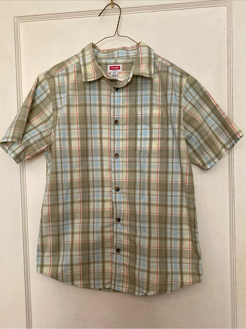 ! Wrangler Boys Youth 14-16 Short Sleeve Button Up Plaid